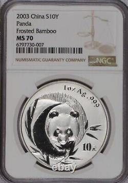 2003 Silver Panda 1 oz. 10 Yuan Frosted Bamboo NGC MS70. Free Shipping