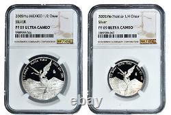 2005 Mexico Silver Proof LIBERTAD 4 Coins 1/2, 1/4, 1/10, 1/20oz All NGC PF69 UC