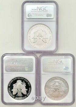 2006 Eagle 20th Anniversary Silver Dollar Set 3 Coins, PF69 Ultra Cameo, PF69, MS