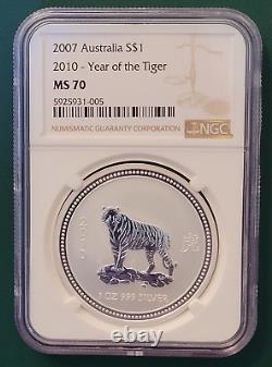 2007 2010 Australia Coin Year of the TIGER 1 oz 999 SILVER NGC MS 70 SCARCE