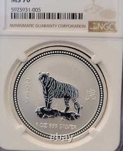 2007 2010 Australia Coin Year of the TIGER 1 oz 999 SILVER NGC MS 70 SCARCE