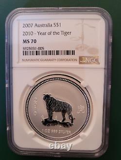 2007 2010 Australia Coin Year of the TIGER 1 oz 999 SILVER NGC MS 70 SCARCE