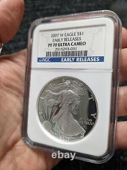 2007 W Proof American Silver Eagle. Early Releases, NGC PF70 Ultra Cameo