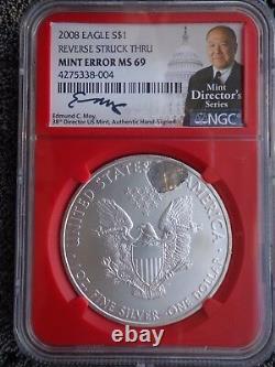 2008 $1 SILVER AMERICAN EAGLE NGC MS69 Edmund Moy Signature MINT ERROR