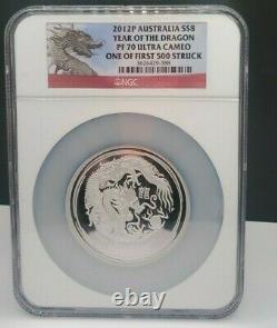 2012 Australia Year of the Dragon 5 oz Silver $8 Coin NGC PF 70 Ultra Cameo