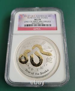 2013 Australia Coin 1 oz Silver Snake Gilt Gilded NGC MS 70 one of first 500