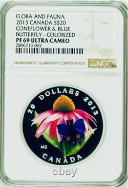 2013 Canada $20 Cone-flower & Glass Butterfly Silver Coin Ngc Pf 69 Ultra Cameo