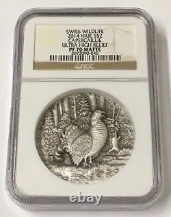 2014 1 oz Silver Coin Niue Swiss UHR Capercaillie Mountain Cock NGC PF70 MATTE