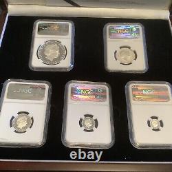 2014 Britannia 5 Silver Coins Set WithNGC PF70 Box & COA 1st 550 struck