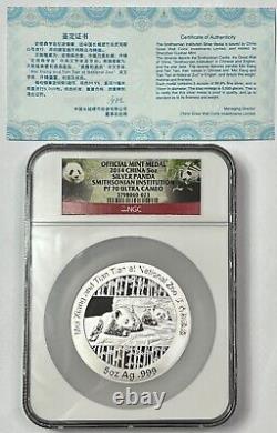 2014 Official Mint Medal 5oz. 999 SILVER China Panda SMITHSONIAN NGC PF 70 UC