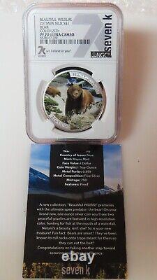 2015 $1 Niue Beautiful Wildlife 7k w Card NGC PF70 Ultra Cameo Bear. 999 Silver