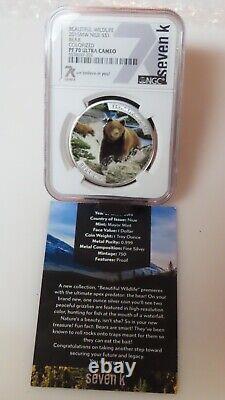 2015 $1 Niue Beautiful Wildlife 7k w Card NGC PF70 Ultra Cameo Bear. 999 Silver