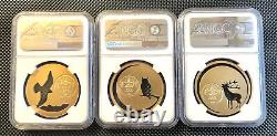 2015/2016/2017 3 X Gilt Mongolia S500T, Mongolian Nature, MS69, Silver (. 925)