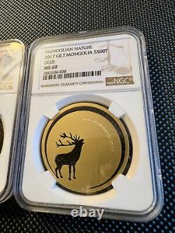 2015/2016/2017 3 X Gilt Mongolia S500T, Mongolian Nature, MS69, Silver (. 925)