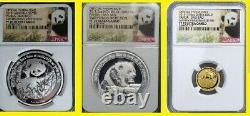 2015 China Smithsonian Gold&silver Panda 3 Coins Set Ngc Pf 70 Uc