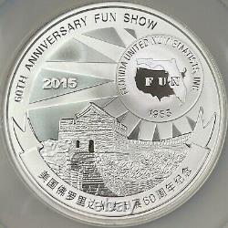 2015 Official Mint Medal 5oz. 999 SILVER China Panda FUN SHOW NGC PF 69 REV PF