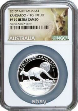 2015 P $1 AUD 1 oz. 999 Silver Proof Kangaroo High Relief NGC PF70 UC Box & COA