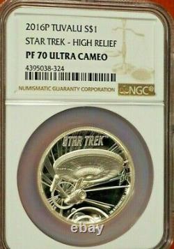 2016 1oz Tuvalu 999 Siver Star Trek High Relief Ngc Pf 70 Uc $118.88