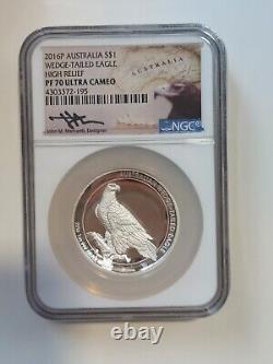 2016 Australia Wedge Tailed Eagle Hi Relief 1 oz NGC Silver Coin PF 70 MERCANTI