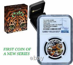 2016 P Tuvalu PROOF COLORIZED Silver The Tiger Cubs NGC PF70 1/2 oz Coin with OGP