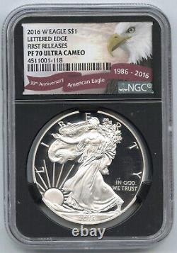 2016-W Lettered Edge 1 oz Silver Eagle NGC PF70 First Releases Ultra Cameo E90