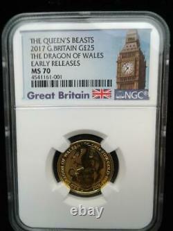 2017 1/4 oz. 999 Gold Great Britain Queens Beasts Dragon of Wales ER MS 70
