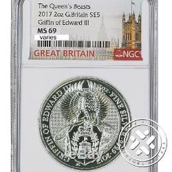2017 2 Oz Silver Coin Ngc Ms 69 Great Britain Queen's Beasts The Griffin