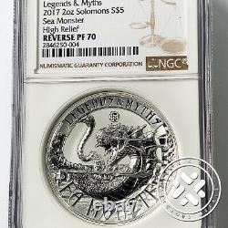 2017 $5 Legends & Myths Ngc Rev Pf 70 Sea Monster 2 Oz Silver Coin High Relief