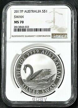 2017 Australia Swan 1 oz. 0.9999 Silver Coin NGC MS70 MS 70 Brown Label FREE S/H