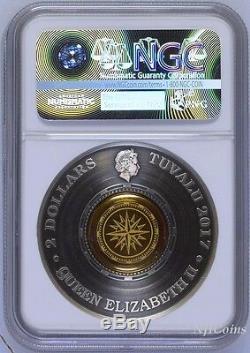 2017 P Tuvalu Compass HIGH RELIEF ANTIQUED 2 Oz Silver $2 COIN NGC MS70 ER