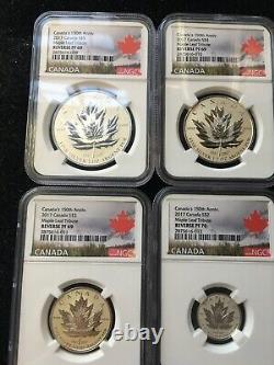 2017 Silver. 999 Maple Leaf, 4 Coin Set. NGC Graded RP 69-70