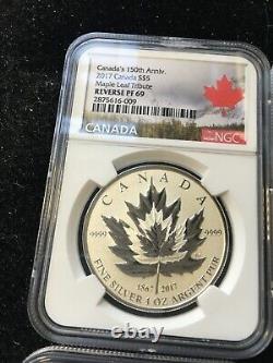 2017 Silver. 999 Maple Leaf, 4 Coin Set. NGC Graded RP 69-70