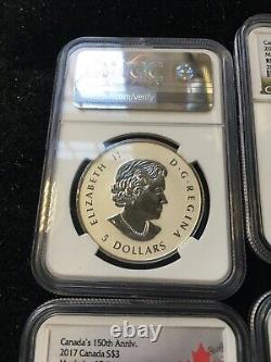 2017 Silver. 999 Maple Leaf, 4 Coin Set. NGC Graded RP 69-70