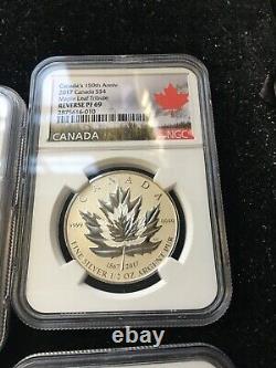 2017 Silver. 999 Maple Leaf, 4 Coin Set. NGC Graded RP 69-70