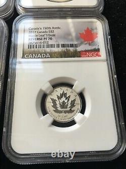 2017 Silver. 999 Maple Leaf, 4 Coin Set. NGC Graded RP 69-70