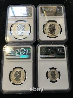 2017 Silver. 999 Maple Leaf, 4 Coin Set. NGC Graded RP 69-70