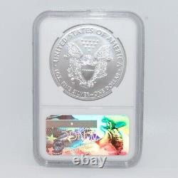 2017-W Burnished Silver Eagle Early Releases NGC MS69 (Purple Heart Label)