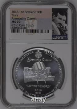 2018 100 Dinar/1 Oz Silver Serbia Ngc Ms70(pl) Tesla Alter Current R4 Top Pop