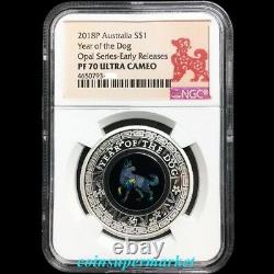 2018 Australia Opal Series Lunar Year of Dog 1oz Silver Proof Coin NGC PF70UC ER