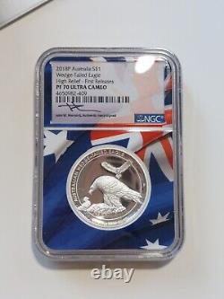 2018 Australia Wedge Tailed Eagle Hi Relief 1 oz NGC Silver Coin PF 70 Mercanti