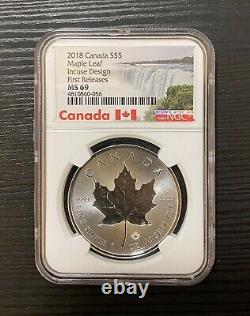 2018 Canada $5 Maple Leaf Incuse Design First Releases Silver Coin NGC MS69