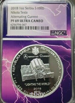 2018 Serbia Nikola Tesla Alternating Current 1 oz Silver Proof NGC PF69 UCAM