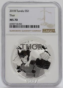 2018 Thor 1 Oz Silver NGC MS70 Tuvalu $1 Coin MARVEL with Bag JP077