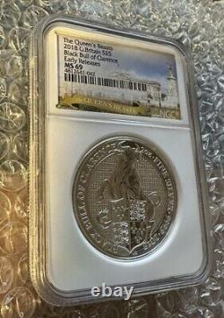 2018 U. K. £5 Silver Queen's Beasts Black Bull 2oz NGC MS69 Early Releases