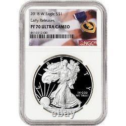 2018-W American Silver Eagle Proof NGC PF70 UCAM Early Releases Purple Heart