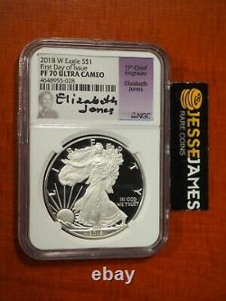 2018 W Proof Silver Eagle Ngc Pf70 Ultra Cameo Elizabeth Jones First Day Issue