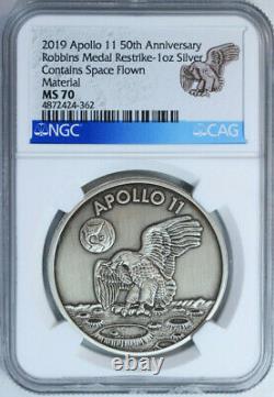 2019 Apollo 11 50th Anniversary 1oz Pure Silver Medal Robbins Restrike NGC MS70