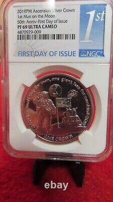 2019 Ascension Island Silver Crown 1st man on the moon 50th Anniversary NGC PF69