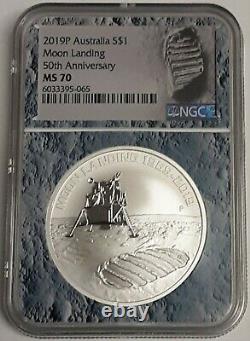 2019 Australia 1 Ounce Silver 50th Anniversary Eagle Landing on Moon $ NGC MS70