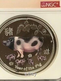 2019 Australian Silver $1 PROOF Lunar Year of the Pig-colorized NGC PF70 ER